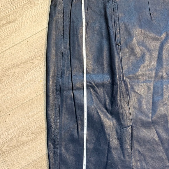 Vintage 90s genuine leather Navy Blue Pencil Skirt - Picture 7 of 7